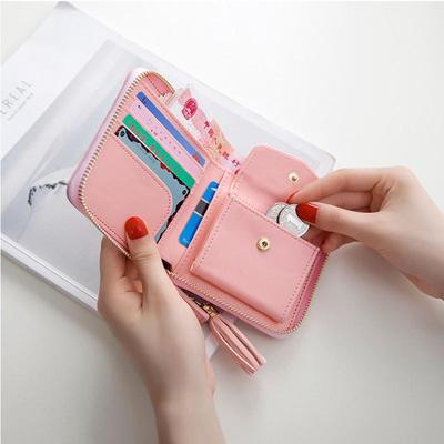 Tassel Pendant Short Money Wallet PU Leather Lady  Zipper Bags Card Holder