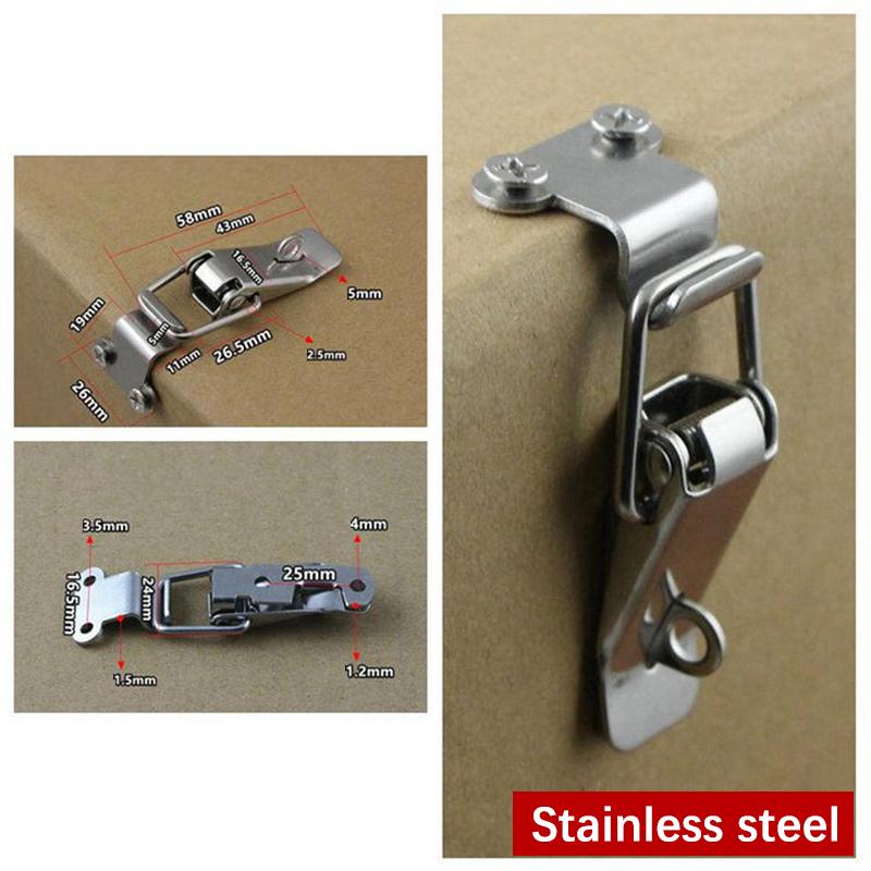 Stainless Steel Spring Loaded Draw Toggle Latch Clamp Clip Silver Hasp Latch Catch Clasp 90 Degrees Duck-Mouth Buckle Hook Lock