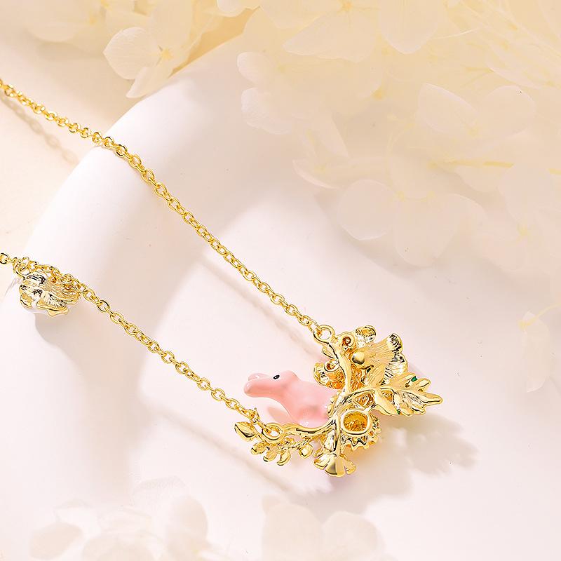 Korean version of sweet temperament light luxury handmade oil drop enamel glaze flower pendant collarbone chain women's senior sense snake bone chain