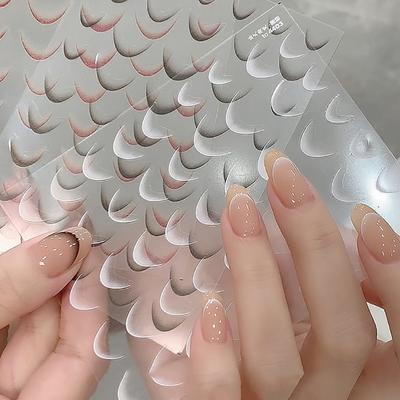 1 Blatt Mode Französische Gradient Nail Art Aufkleber Dünne Schwarz-Weiße Linie Press-On Nägel Decals Maniküre Dekorationen DIY