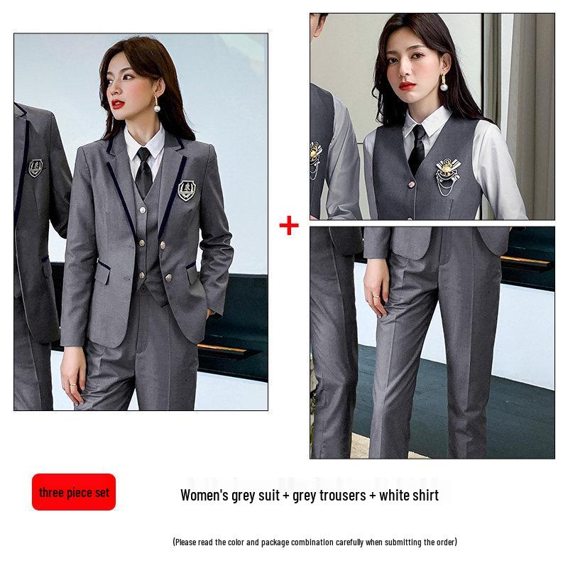 Unisex British College-Style Suit Jacket & Pleated Skirt Set: Stylish, Professional JK Uniform.