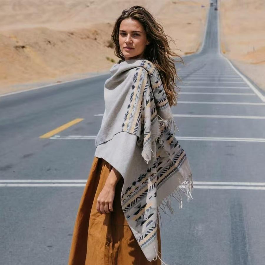 New Colorful Ethnic Style Shawl for Women, Tassels Fringe Thick Warm Cape for Travel Outdoor Outfit Accessory