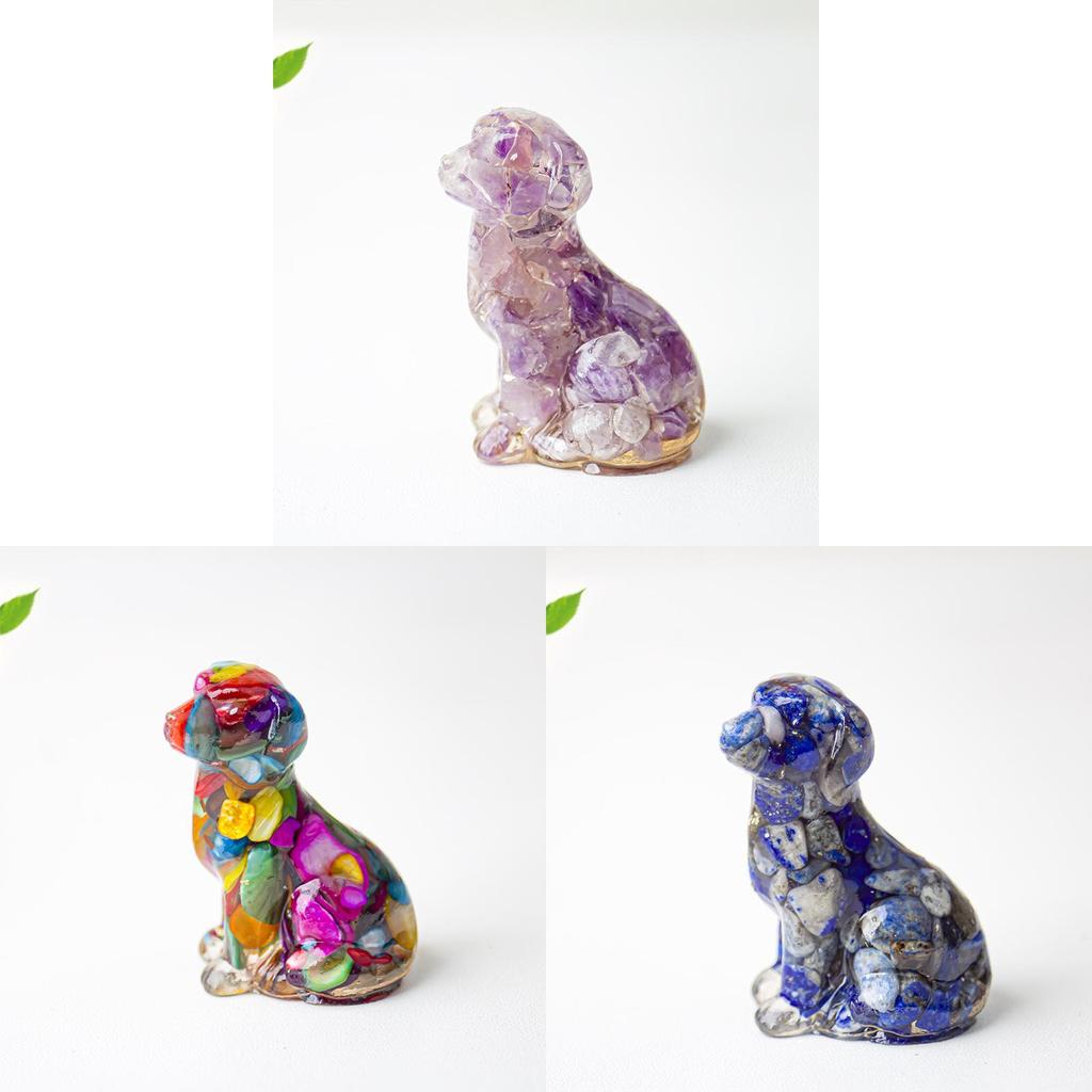Resin Dog Figurine With Natural Crystal For Office Desk Decor And Home Gift