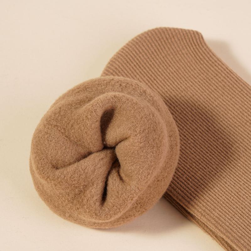 Șosete Groase de Iarnă cu Pluș Călduros Șosete de Bumbac Culoare Solidă pentru Femei Ton Pământiu Șosete Simple Medii