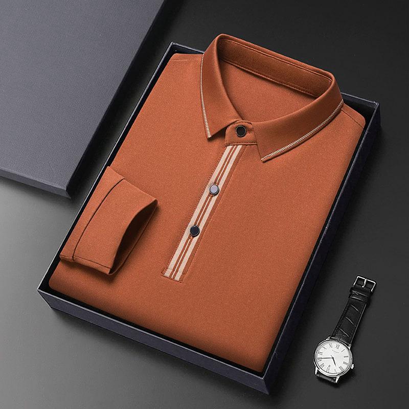 Spring and Autumn Men's Polo Shirt Long-sleeved T-shirt Loose Lapel Bottoming Shirt Solid Color Top for Men