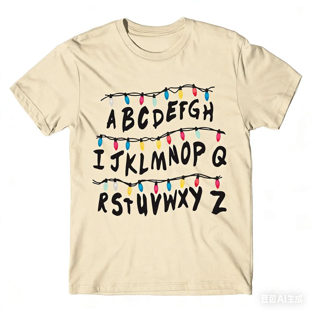 Y2k Fashion Short Sleeve TV Drama Peripheral Stranger Print Cotton T Shirt Oversized Casual Loose Short Sleeved Unisex