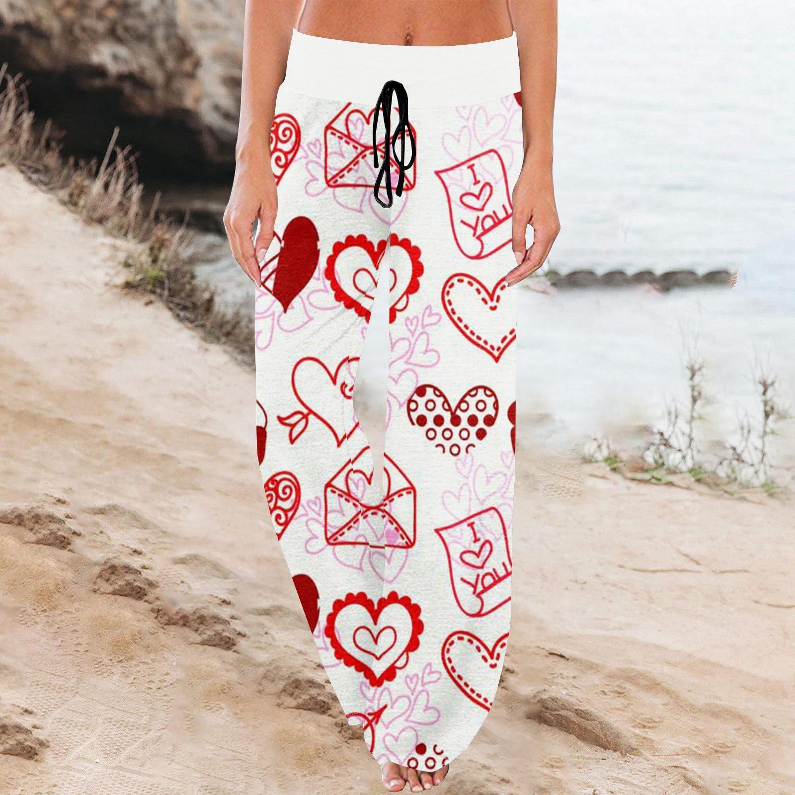 

Женские удобные пижамные штаны с карманами и принтом ко Дню святого Валентина, широкие брюки на завязках L розовый