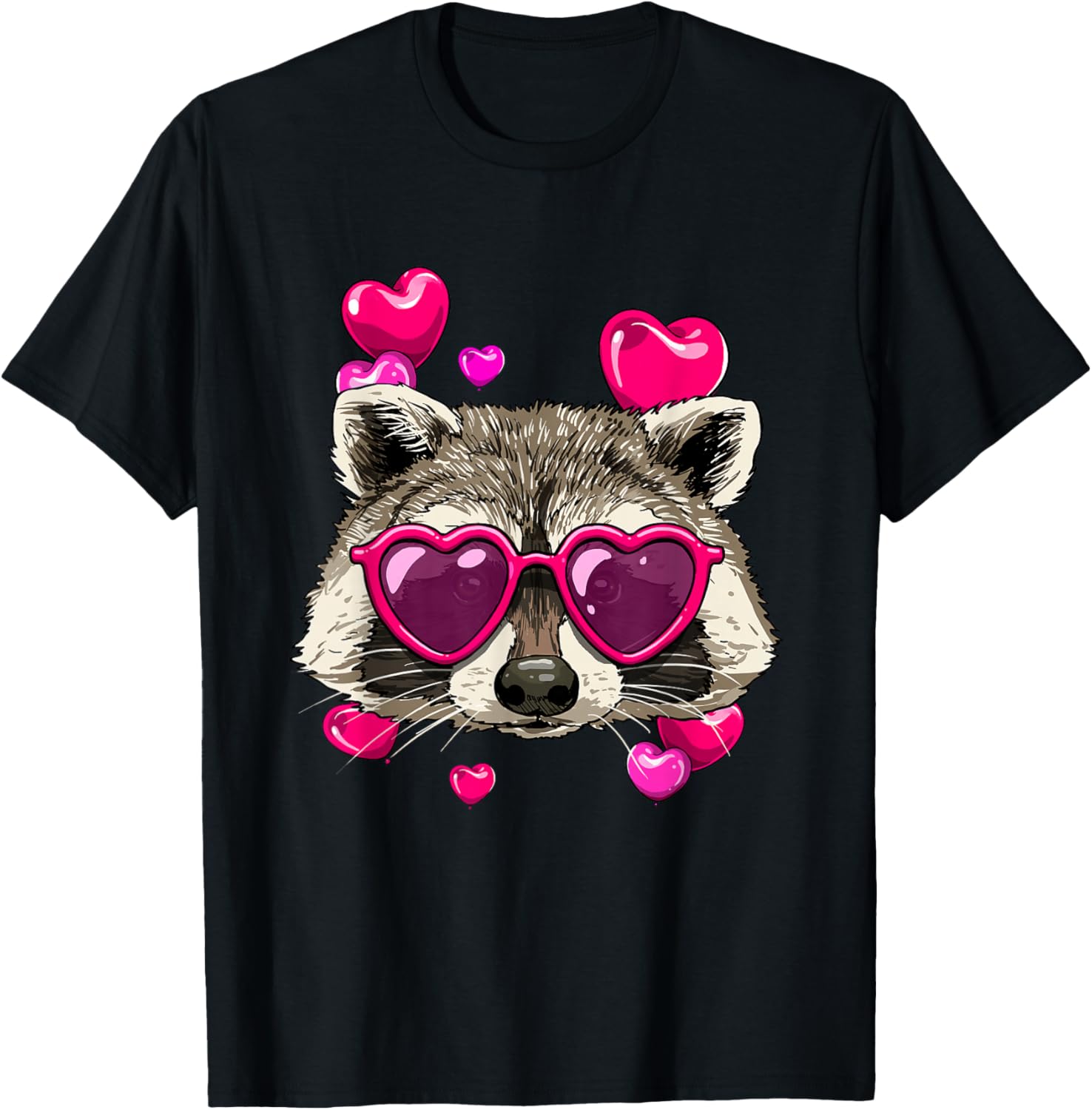 Raccoon With Heart Sunglasses Valentine Funny Trash Panda Graphic Tee for Men 4XL