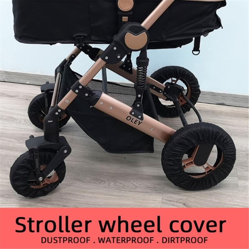 Set of 4pcs Strollers Wheel Protectors Sleeve for Baby Pushchairs, Nonslip Wheel Protetive Cover Dustproof Black Case