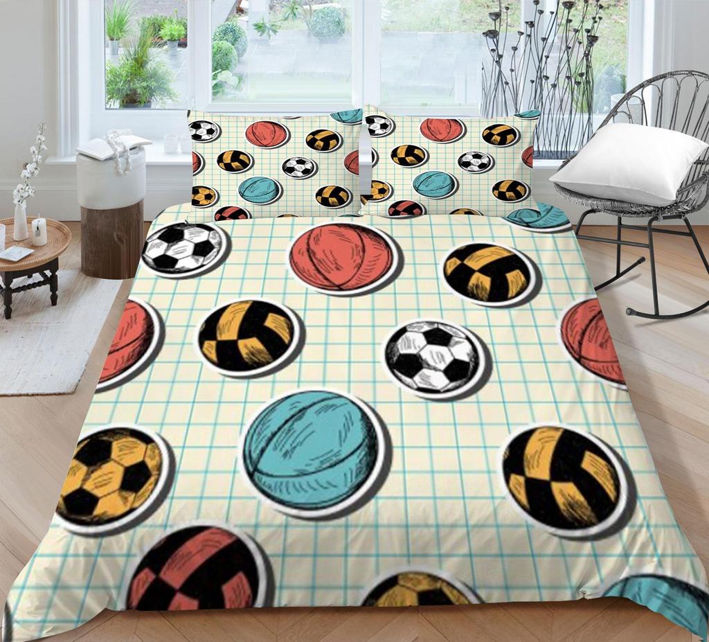 Bedding Set 3D Football Quilt Cover Bed Covers Home Bedclothes with Pillowcases Hot Sale Produce Microfiber Warm
