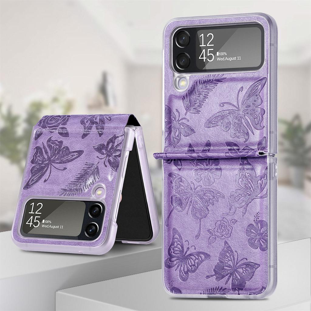 For Samsung Galaxy Z Flip 4 Zflip4 Case Vintage Elegant Butterfly Print Leather Folding Shockproof Protection Cover Accessories