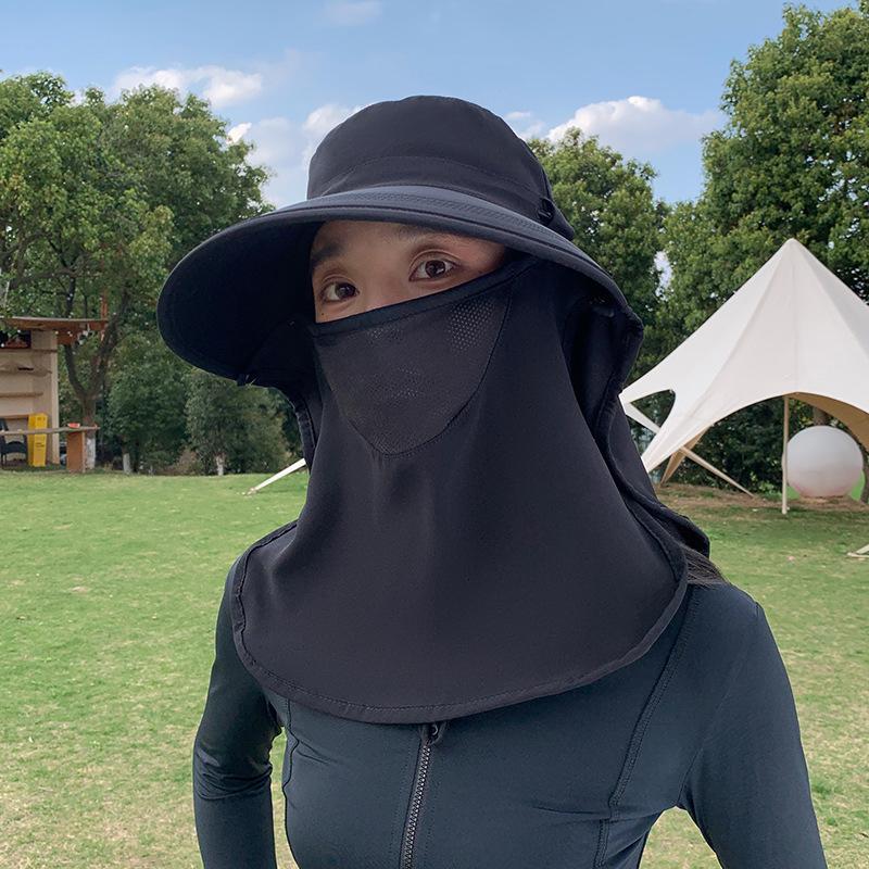 Summer Outdoor Travel Sunshade Sun Hat Detachable Cape Mask Sun Hat Women Ponytail Large Brim Beach Hats