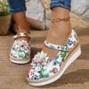 Fashion Mid Heel Wedges Pumps Spring/autumn Flowers Shoes Female 2025 High Quality Round Toe Buckle Strap Shallow Women's Shoes