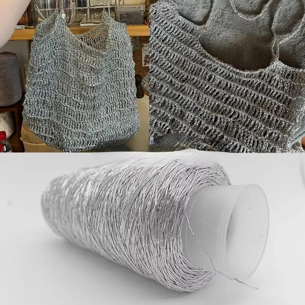 New Silver Handmade Yarn Popular Same Style Woven Small Silver Bag Woven Flash Core Wire Crochet Needle 200g 1 Ball Yarn