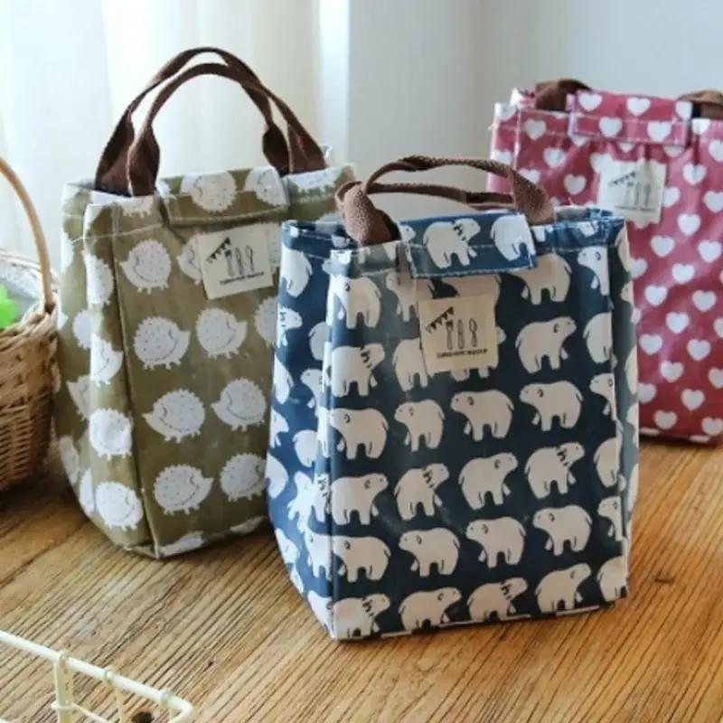 Cartoon Functional Pattern Cooler Lunch Box Bag Portable Insulated Canvas Lunch Bag Thermal Food Picnic Lunch Bags for Women Kid