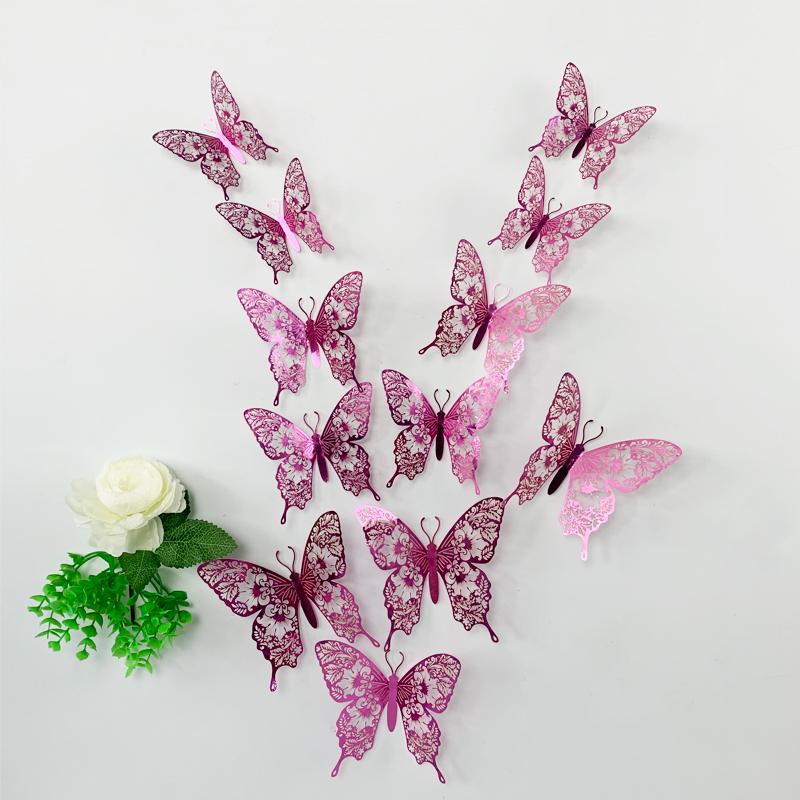 12pcs/Lot 3D Hollow Colorful Butterfly Wall Sticker For Children Room Kids Room Decor Wedding Decoration Living Room Bedroom Art