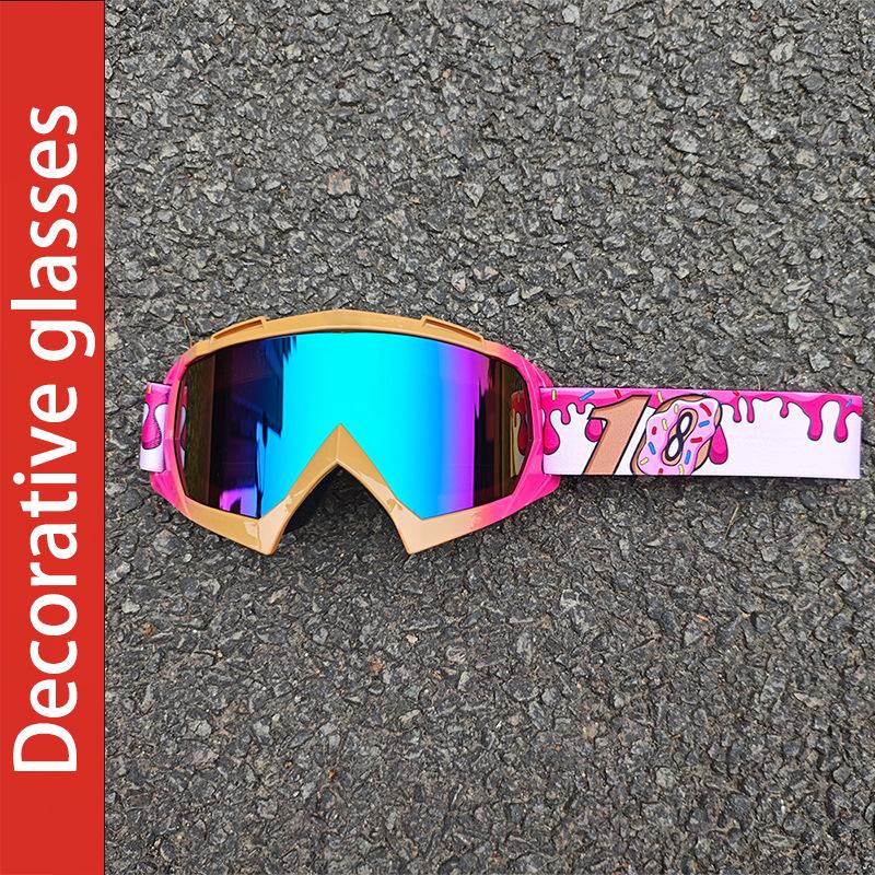 

Motorcycle goggles, ski and mountaineering helmet goggles, cycling outdoor off-road windproof and sandproof sunglasses Pink frame, blue lens TQ-
