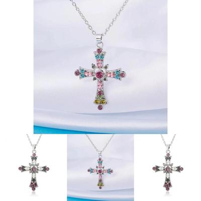 Bohemian Unique Colorful Cross Pendant Necklace For Trendy Jewelry Womens