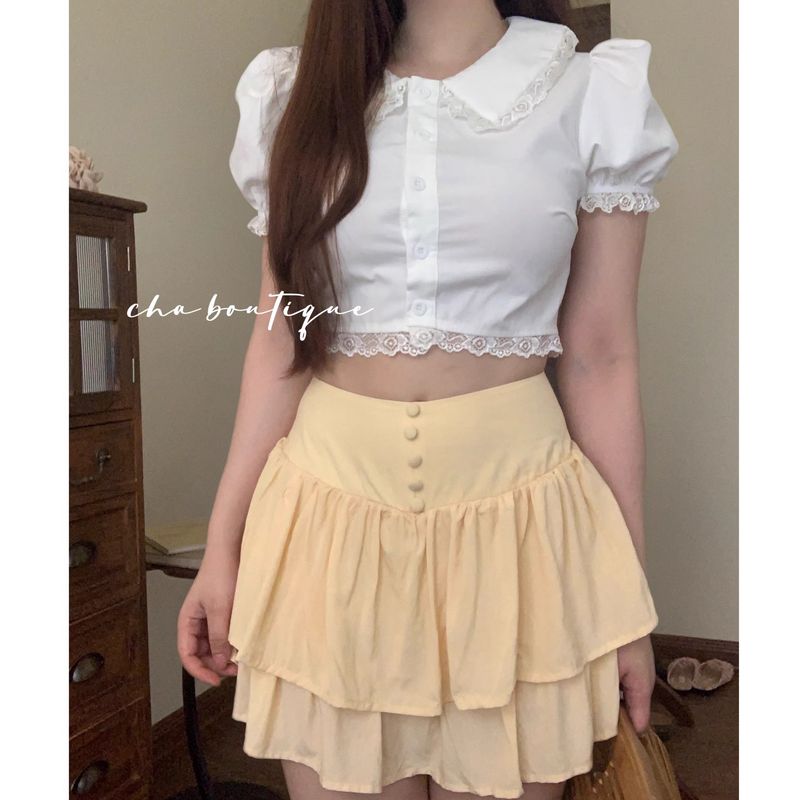 

Export Single 29 Knife Ballet Style Custard Rayon Tiered Skirt Short Skirt C897 Milk yellow XS