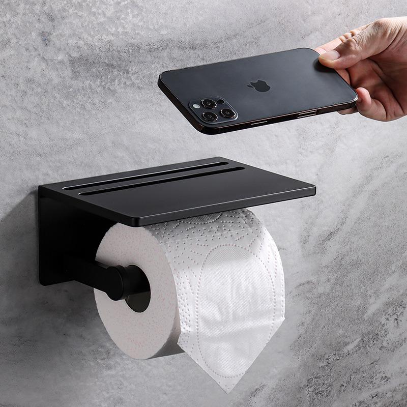 Tuqiu Bathroom Paper Holder Black Bathroom Paper Roll Holder Phone Holder Tissue Holder Box Rack Toilet Paper Holder Tissue Box