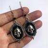 Gothic Silver Plated Embossed Skull with Black Stones Halloween Wedding Party Holiday Gift for Men Women Everyday Jewelry