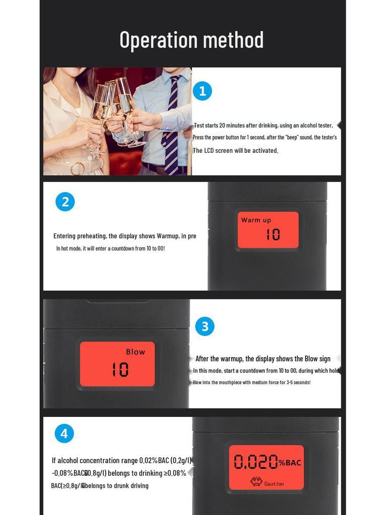 Alcohol Tester AT-838: High-Precision Handheld Device with Three Measurement Units for Drunk Driving Detection.