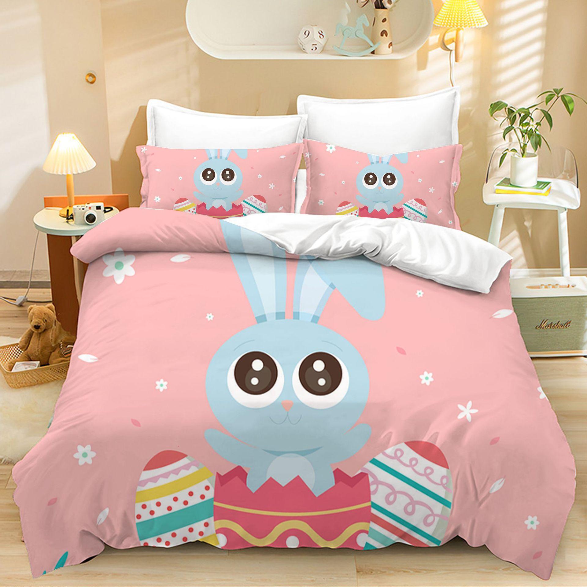 

Home Textiles Three-Piece Easter Cute Cartoon Digital Printing Quilt Pillowcase Bedding 90 * 200 two-piece set