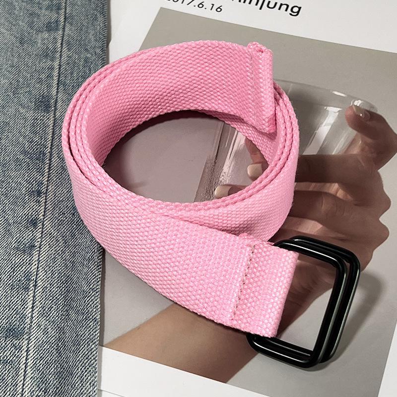 

Ремень унисекс с двойной пряжкой из холста для джинсов и комбинезонов - модный стиль милитари 110cm*3.0cm розовый
