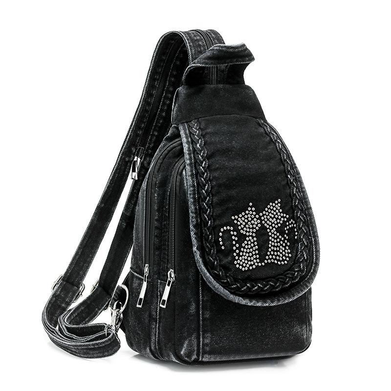 Zaino Borsa a Tracolla da Donna Borsa da Petto Multiuso Zaino in Denim All-match