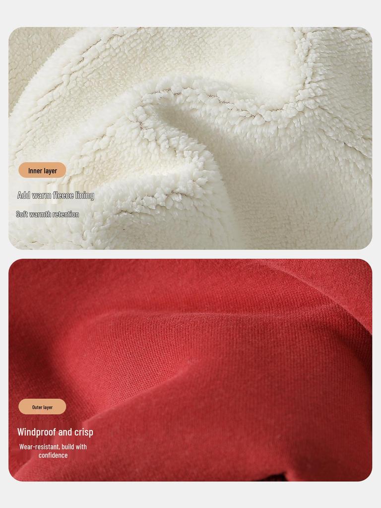Europäisches Jungen-Sweatshirt mit rotem Fleece-Futter für Neujahr - Herbst Winter Kinderkleidung