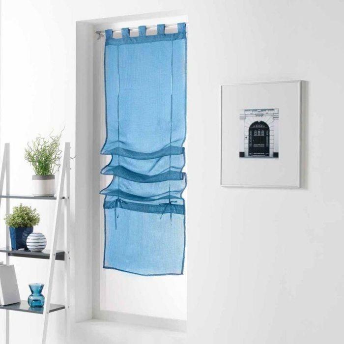 Store - Voilage Sable - Rayures Indigo - 45x180 Cm - Passants - Intérieur