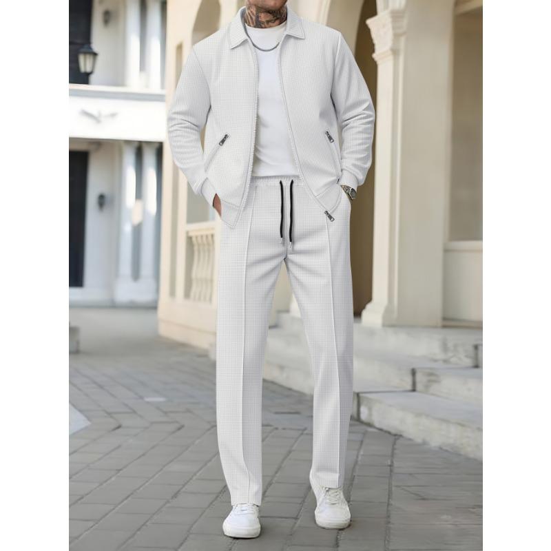 Cardigan Slim cu Rever și Buzunare cu Fermoar pentru Bărbați, Toamnă, Tineresc, Jachetă pentru Bărbați, Costum din Două Piese