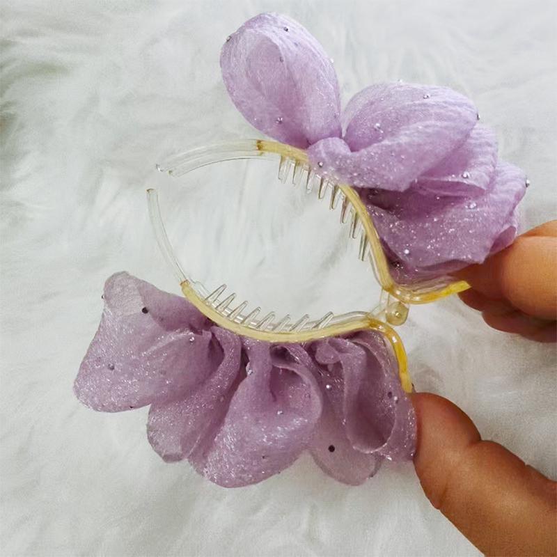 Elegant Flower Clip Resin Bow Mesh Vertical Clip Korean Style Women Ponytail Holder For Gifts Solid Color Hair Accessory