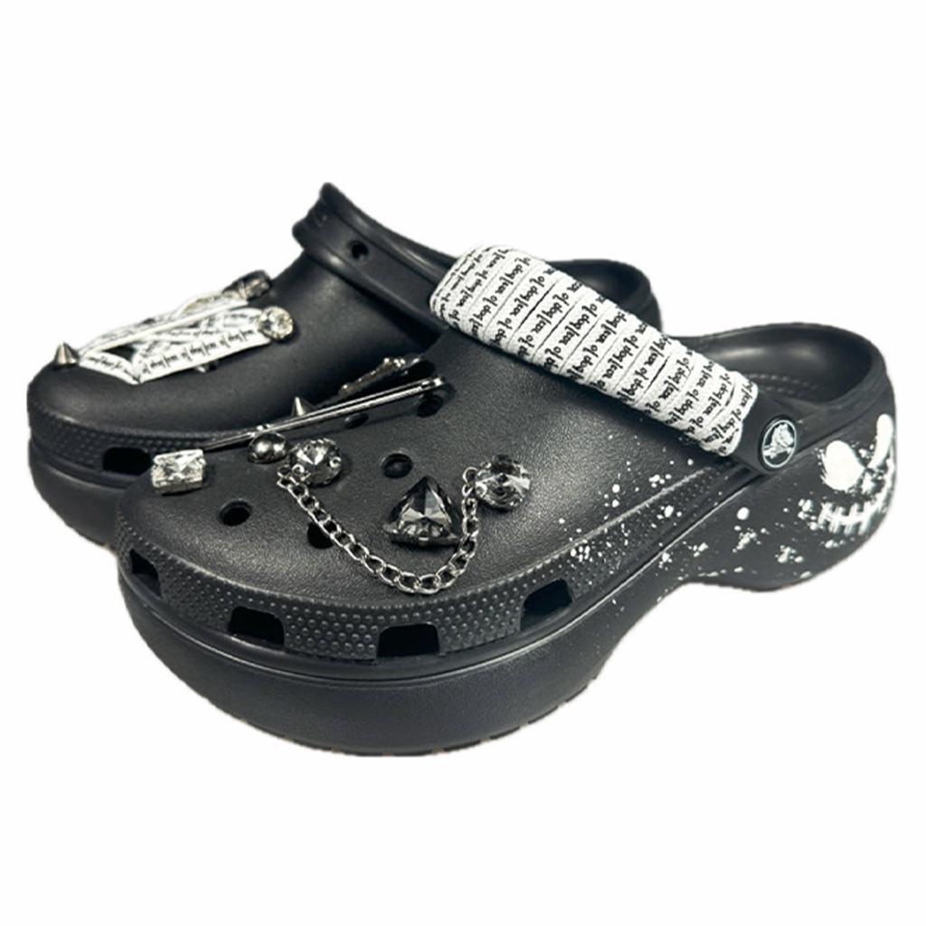 Crocs Classic Platform Clog Devil's Whisper Fashion Trend Spring and Summer Versatile Hole Shoes Women's Black Gift Box Edition