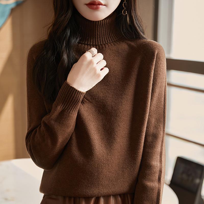 

Women s 2025 Seamless Thick High-Neck Knitted Sweater - French Minimalist Design Large кавовий