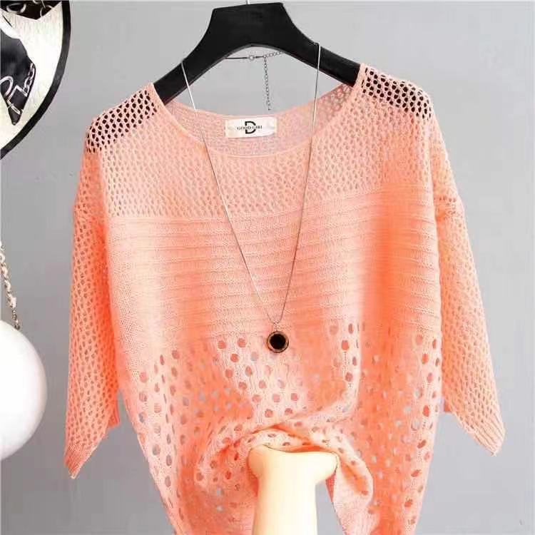 Summer Women's Hollow Knitted Sweater Pullover Thin Loose Hollow Top Women's Sun Protection Shirt Women