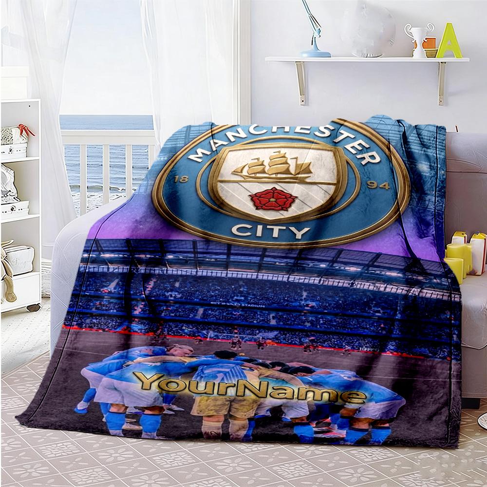 Manchester City Customize Text Blanket Gift Personalized Blanket Soft Warm Cozy Throw For Picnics Living Room Bed Home Decor Four Seasons Multipurpose