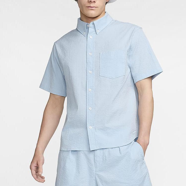 Nike Life Single Button Comfortable Versatile Casual Soft Short Sleeve Shirt Men Shirts Light-Military-Blue FN3223-440
