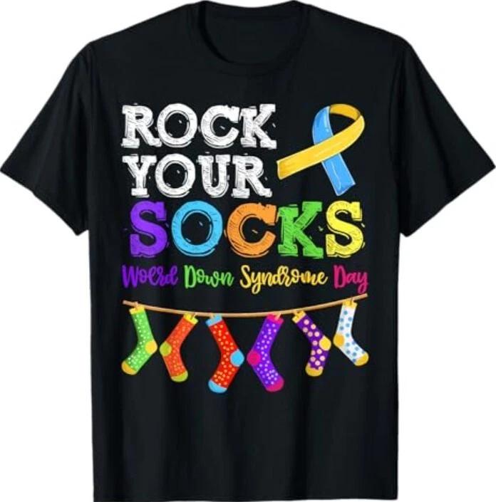 Rock Your Socks World Down Syndrome Day Awareness Women Kids T-Shirt L