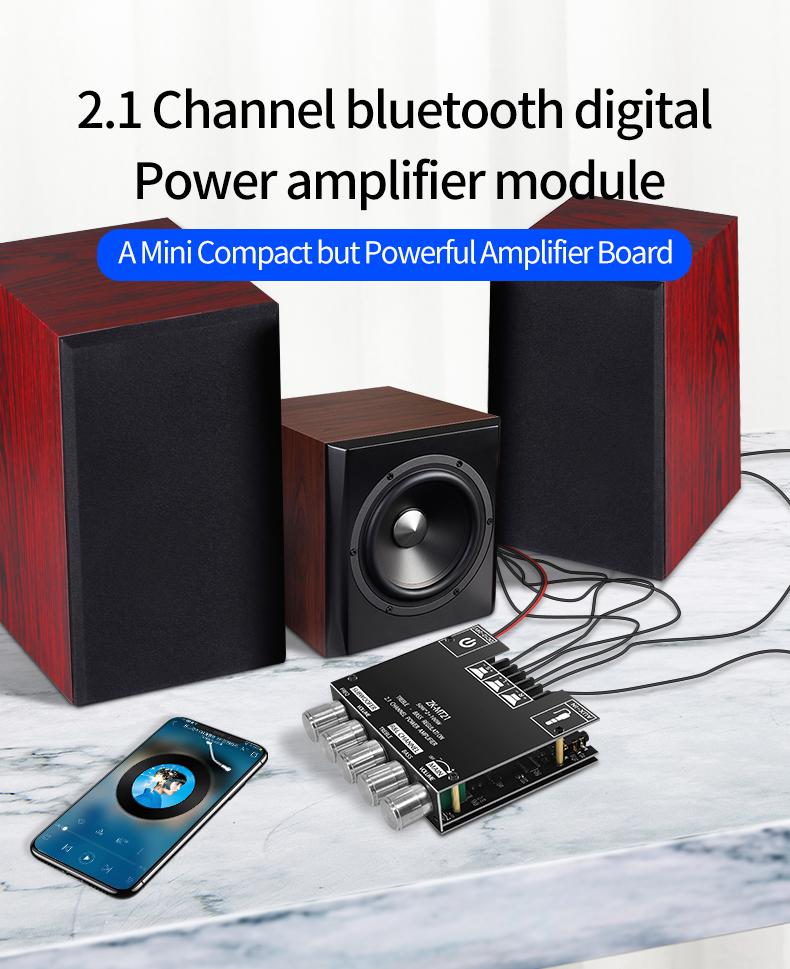 ZK-MT21 Sound Amplifier Module 2x50W+100W 2.1 Channel Subwoofer Bluetooth 5.0 Digital Power Amplifier Board AUX 12V/24V Stereo