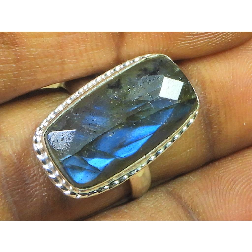 Natural Labradorite 925 Sterling Silver Octagon Handmade Vintage Ring US-7 MK-70