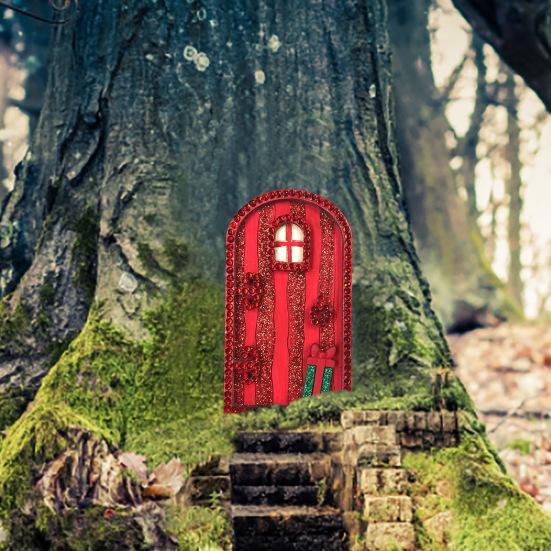 Garden Tree Fairy Door Decoration Outdoor Miniature Wooden Elf Door Ornament Fairytale World Tiny House Door Figurine Statue Sculpture Fairy