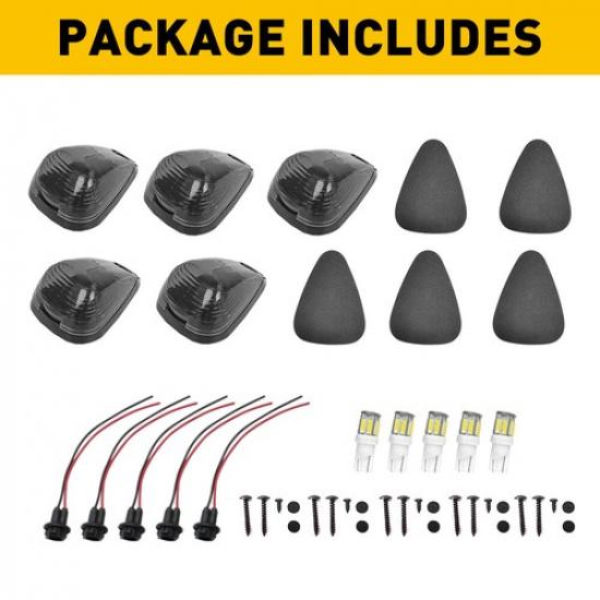 5X Smoked LED Cab Rooftop Marker Light Kit For 99-2016 Ford F250 F350 F450 F550