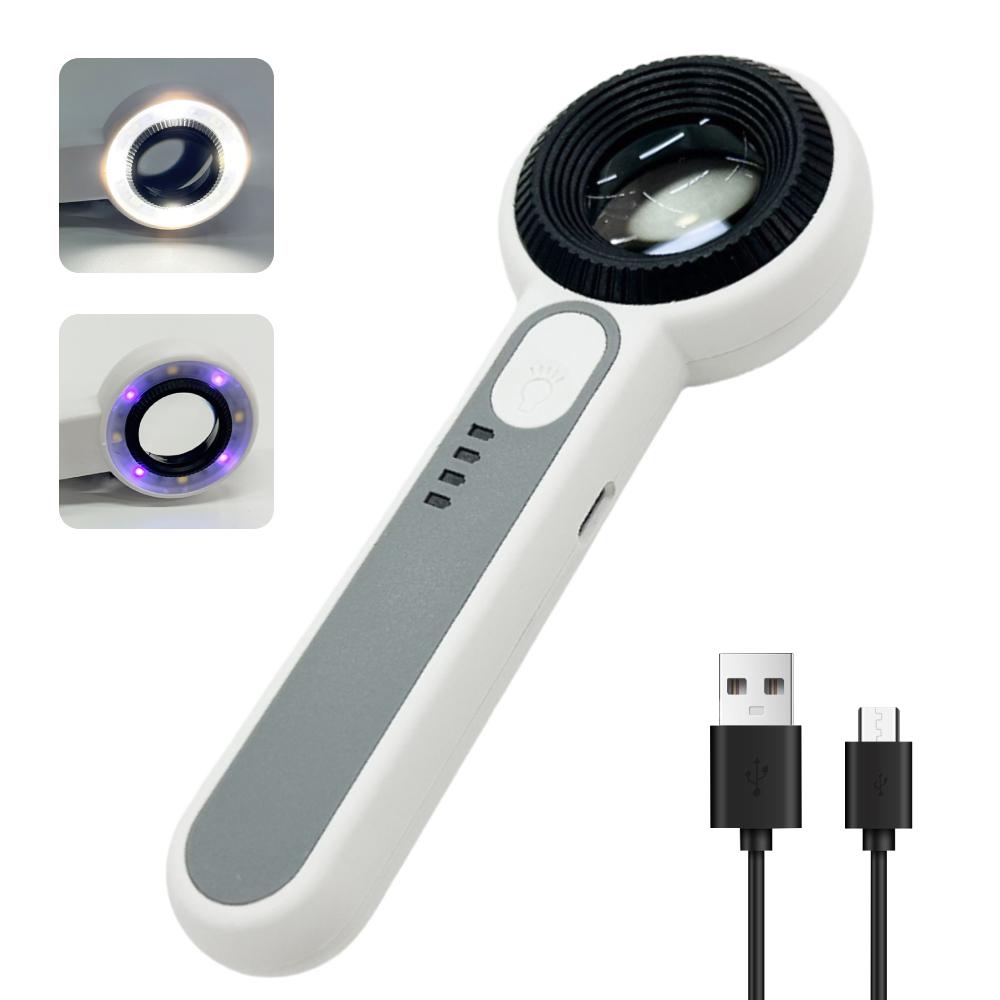 

60X Magnifying Glass With LED Light Handheld Jewelry Loupe Rechargeable Handheld Magnifier Lupa For Seniors Reading Coins Stamps China Mainland