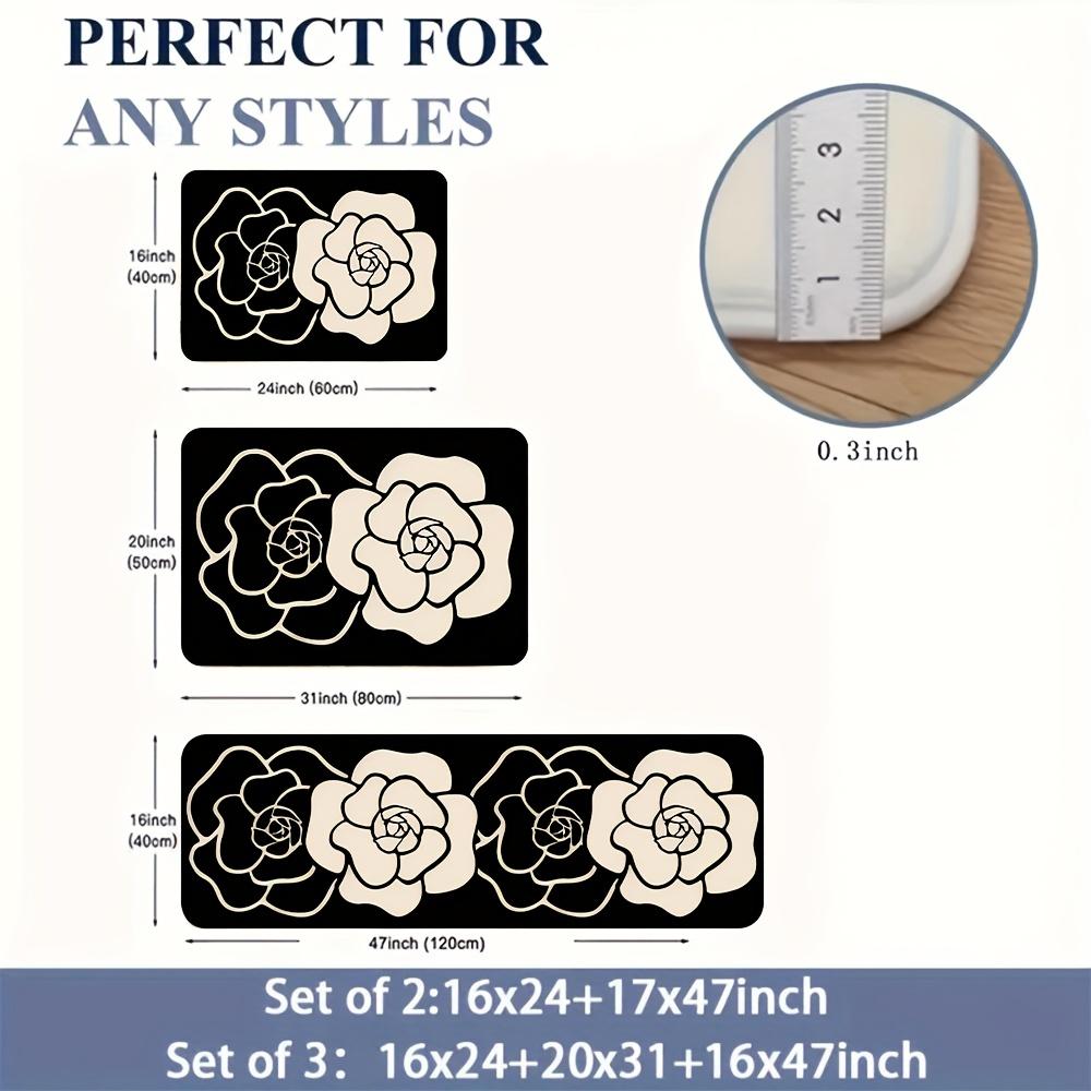 1Pcs Anti Fatigue Kitchen Rugs, Minimalist Camellia Print Waterproof Non-Slip Thick Cushioned Kitchen Mat Heavy Duty Comfort Standing Mat for Kitchen