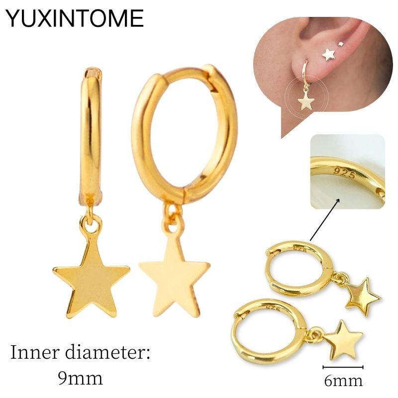 925 Silver Needle Star Hoop Earrings for Women Five-pointed Star and Moon Pendant Huggie Earrings Fashion Party Jewelry Gift