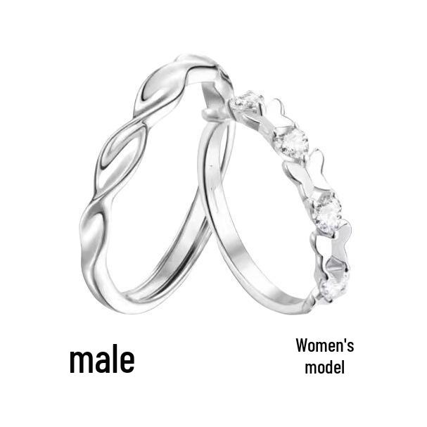 S925 Sterling Silver Butterfly Heart Zircon Adjustable Couple Ring Adjustable