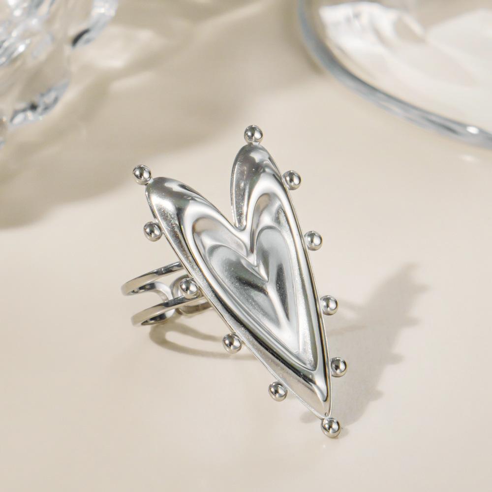 European & American Fashion Stainless Steel Flower Ring, 18k Gold-Plated Open Adjustable Jewelry