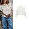 Spring New Women Clothes Hollow Embroidery French Style Romantic Style Stand Collar White Short Sleeve Shirts 4387234