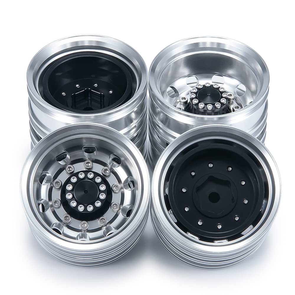 1/14 Scale Trailer RC Rock Crawler Wheel Rims, Aluminum Beadlock Wheel Hubs for Tamiya Trucks (4pcs)